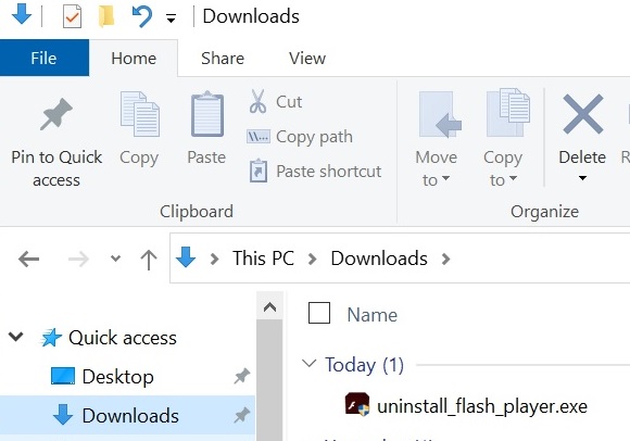 Find Flash uninstaller in Downloads