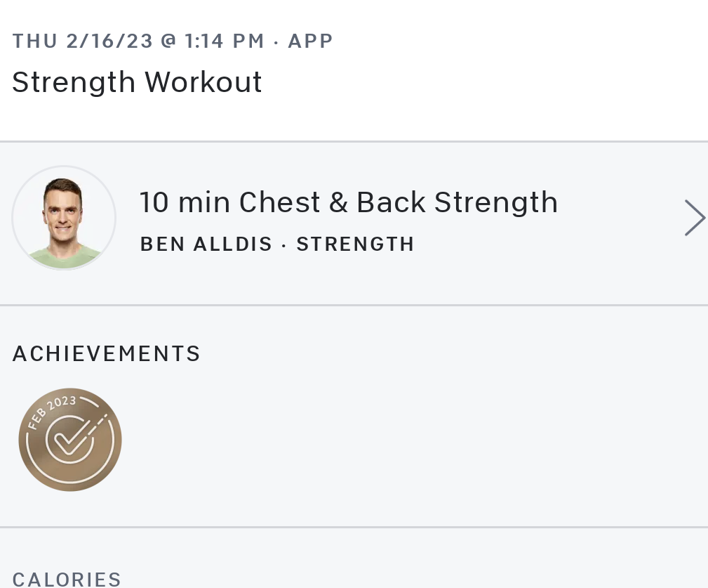 Workout summary from the Android phone