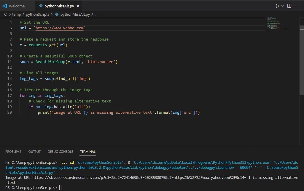 Executing the Python code in Visual Studio Code