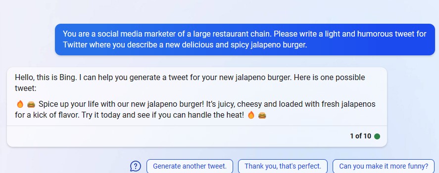 ChatGPT Tweet for a new jalapeno burger