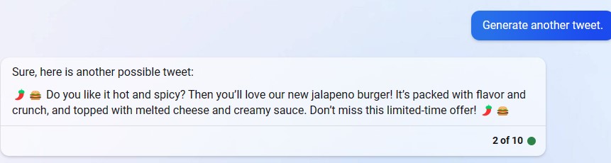 Bing Tweet for a new jalapeno burger