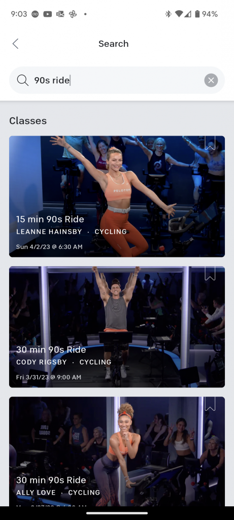 Peloton app - search for key words in title of workout