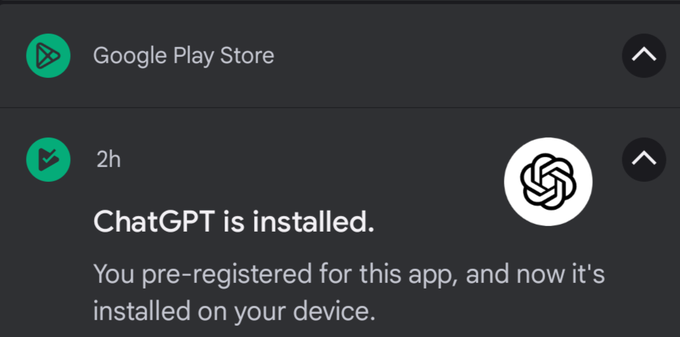 ChatGPT notification of installation
