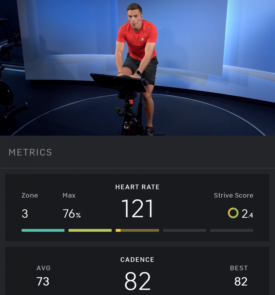 Android Peloton app showing cadence