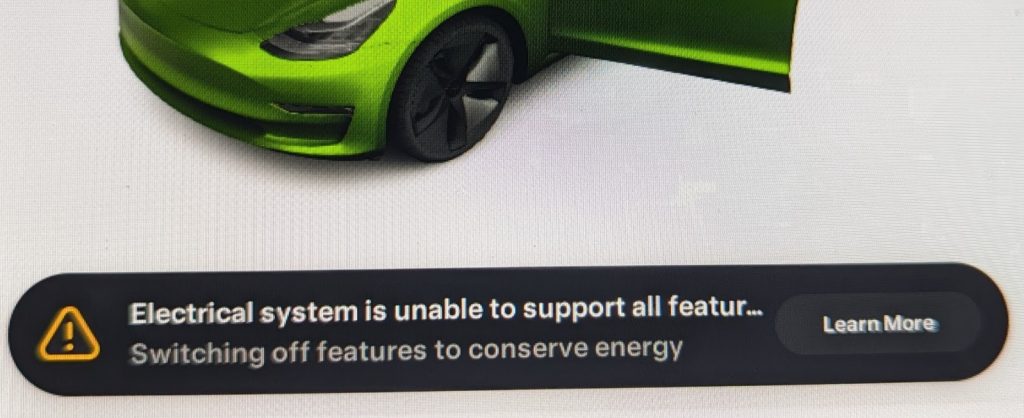 Tesla battery issue- electrical system is unable to support all features