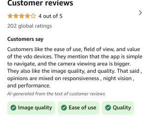 Amazon product review summary generated by AI based on user's reviews
