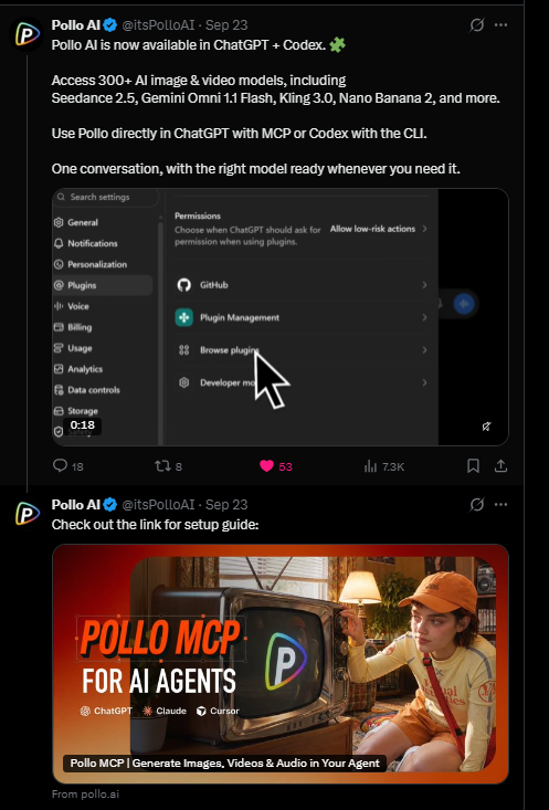 Pollo AI announcement on x.com of ChatGPT plugin