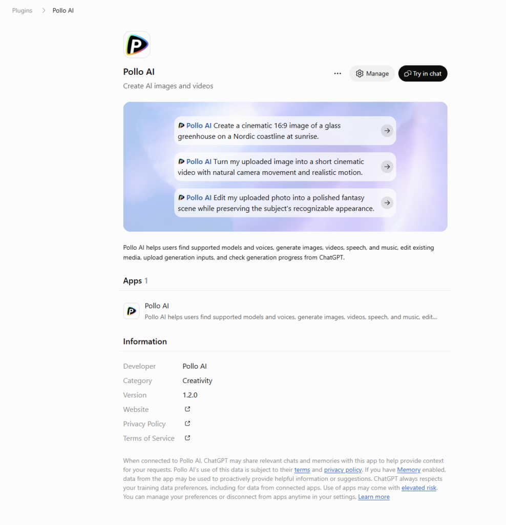 Pollo AI plugin in ChatGPT