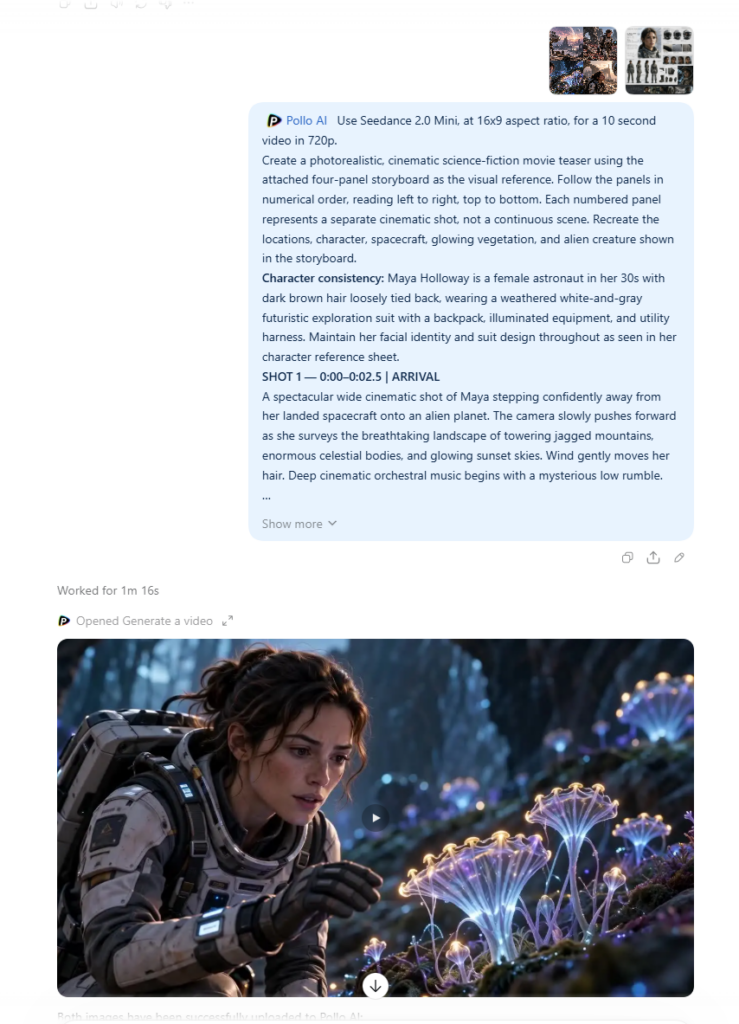 Image to video prompt sent to Pollo AI through ChatGPT